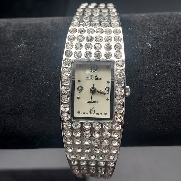 Park Lane Watch Silver Tone Rhinestone Clamp Bangle Bracelt Quartz - Picture 1 of 8